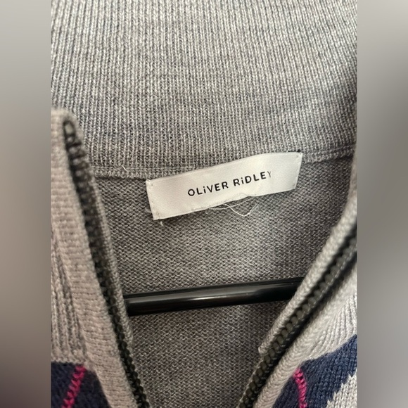 Oliver Ridley Golf Sweater EF Merino Wool Mens 1/4 Zip Gray Blue - Picture 5 of 6